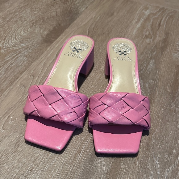 Vince Camuto Pink Woven Heeled Sandals - Picture 2 of 5